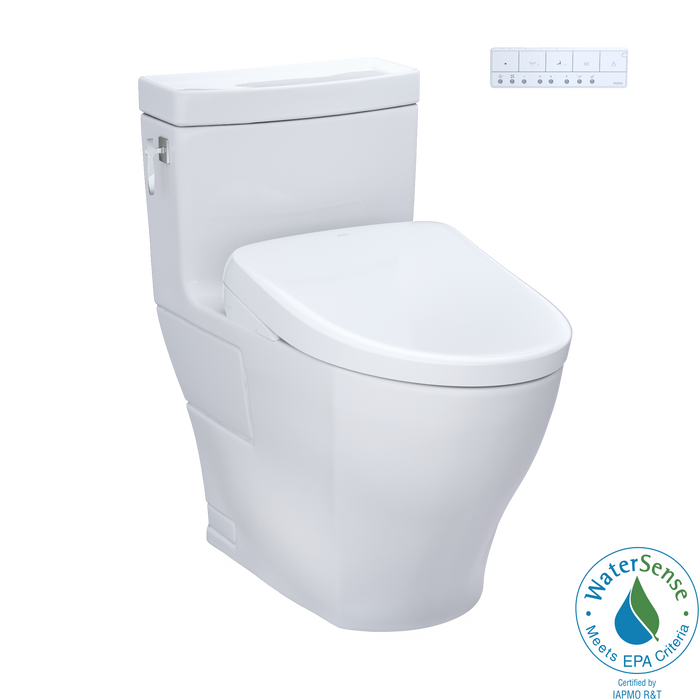 TOTO Washlet+ Aimes One Piece Elongated 1.28 GPF Toilet with Auto Flush S7 Contemporary Bidet Seat