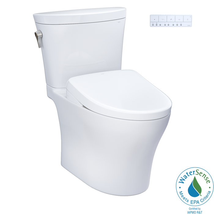 TOTO Washlet+ Aquia IV Arc Two Piece Elongated Dual Flush 1.28 and 0.9 GPF Toilet with Auto Flush S7 Contemporary Bidet Seat