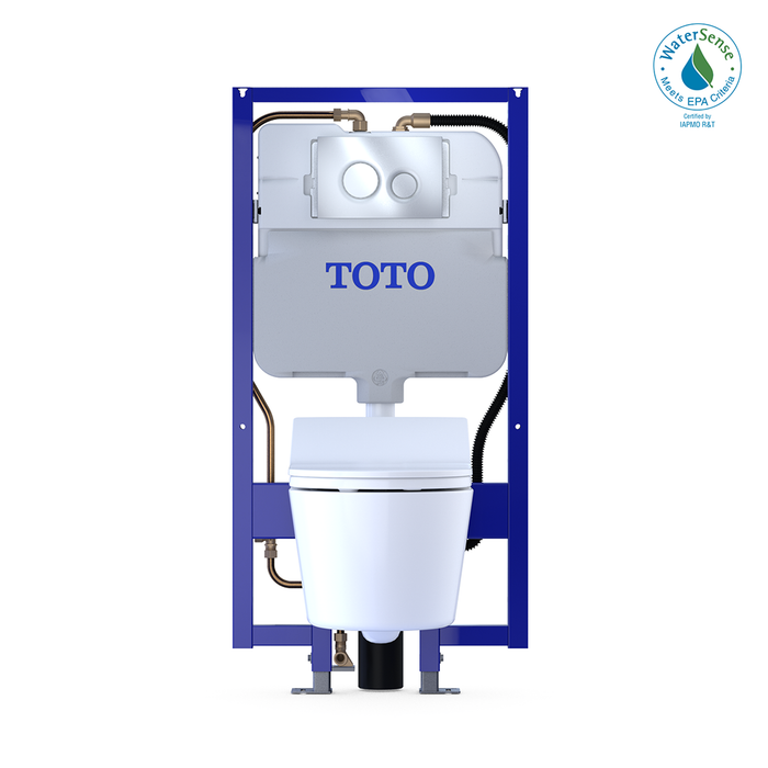 TOTO Washlet+ Rp Wall Hung D Shape Toilet with Rx Bidet Seat and Duofit In Wall 1.28 and 0.9 GPF Dual Flush Tank System