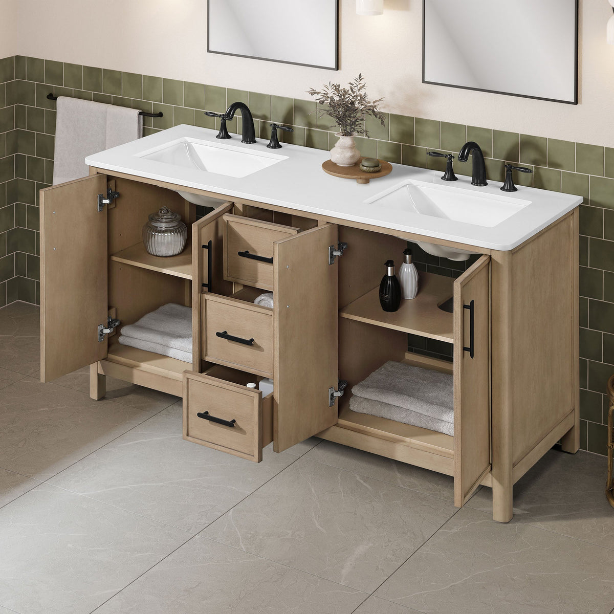 OVE Decors Solas 60" Double Sink Bathroom Vanity with White Engineered