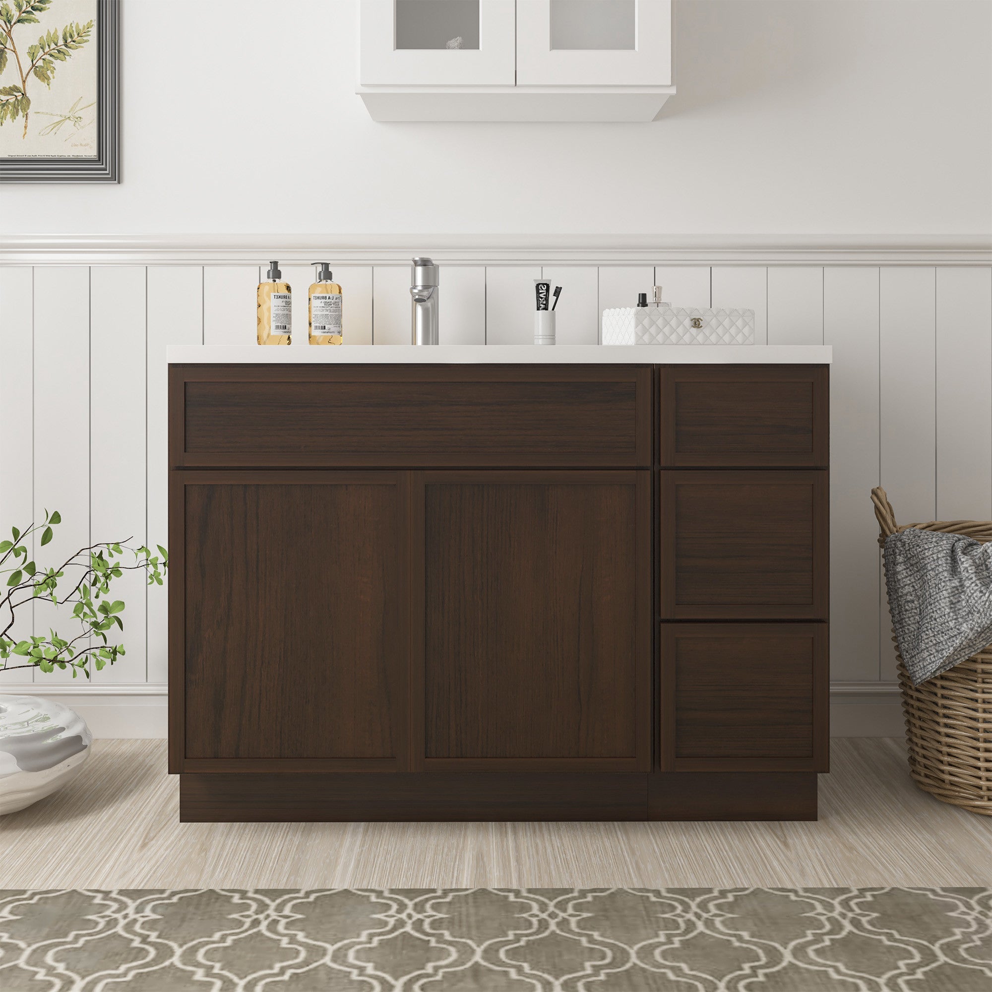 Vanity Art Alora 45" Wood Bathroom Vanity Cabinet without Top - 3 Drawers and 2 Doors
