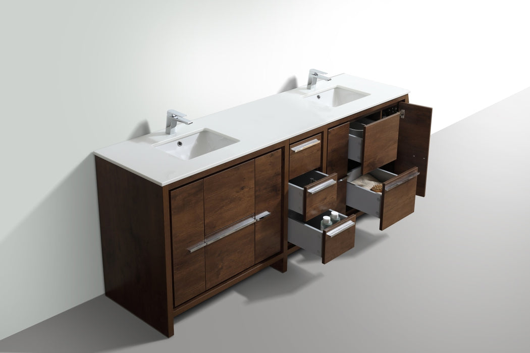 Dolce 82" Double Sink Modern Bathroom Vanity with Quartz Counter-Top