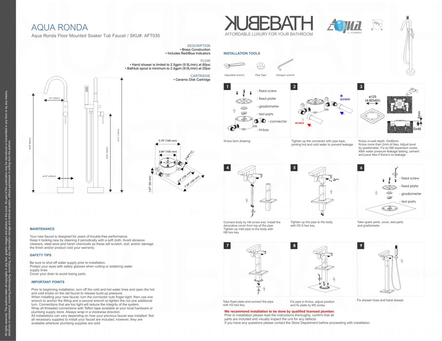 Aqua Ronda Floor Mounted Tub Faucet