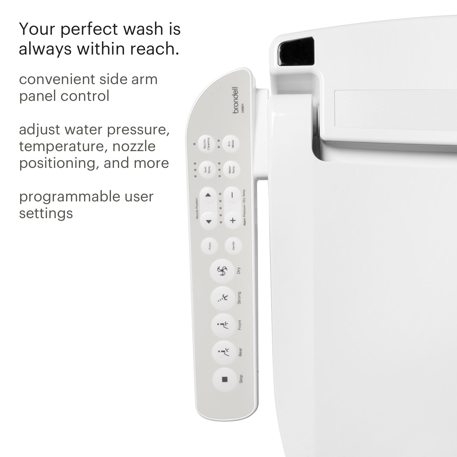 Brondell Swash Select DR801 Sidearm Bidet Seat with Warm Air Dryer and Deodorizer