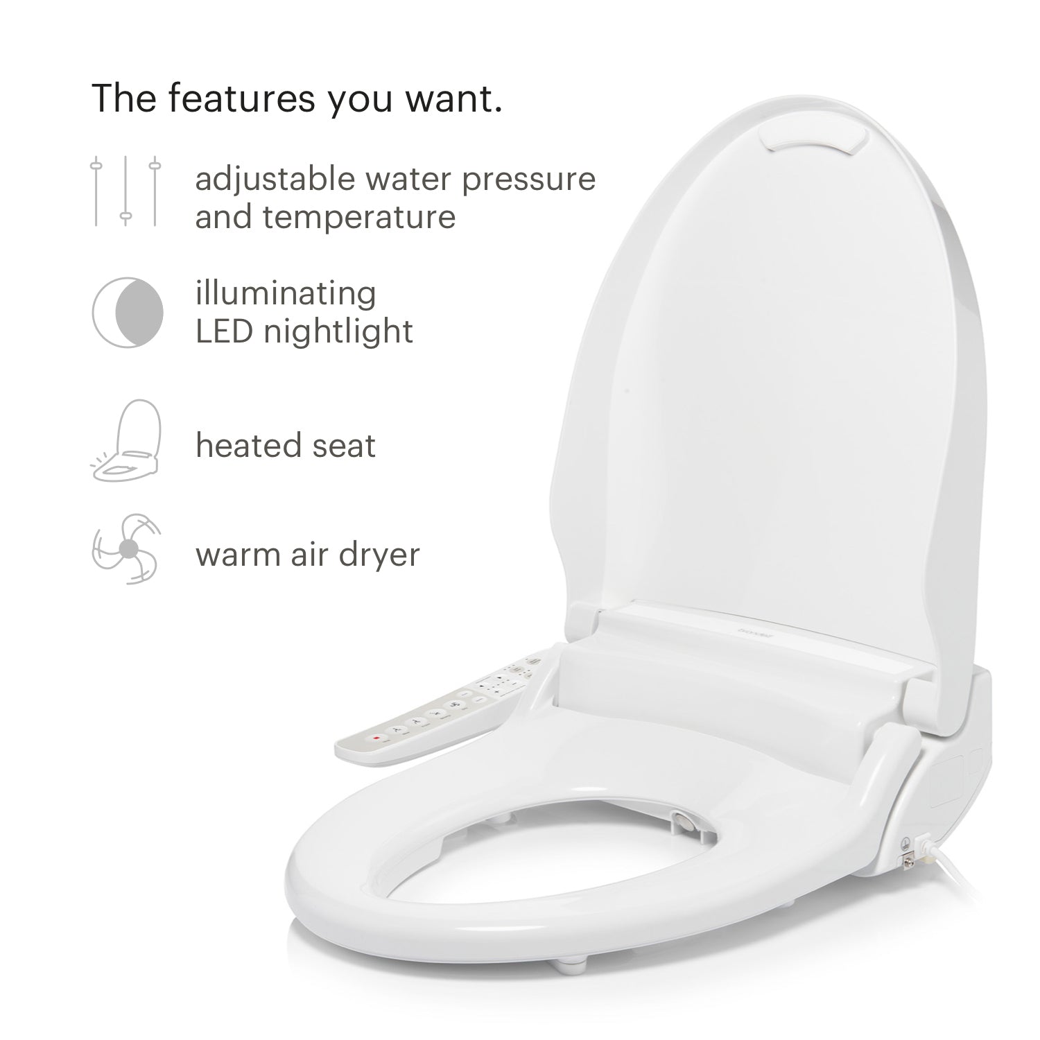 Brondell Swash Select EM417 Sidearm Bidet Seat with Warm Air Dryer