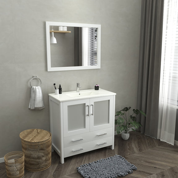 London 36" Single Sink Bathroom Vanity Set with Sink and Mirror (Ceramic Top)