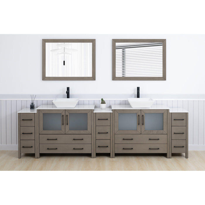 Vanity Art Monaco 108" Double Basin Bathroom Vanity with White Engineered Marble Top and Mirror