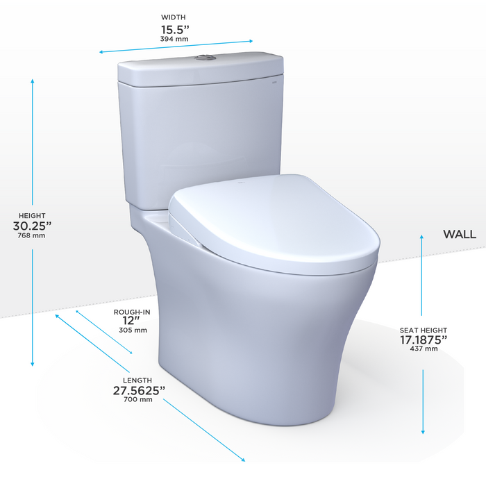 TOTO Washlet+ Aquia IV Two Piece Elongated Dual Flush 1.28 and 0.9 GPF Toilet with Auto Flush S7A Contemporary Bidet Seat