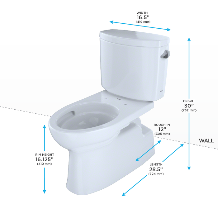 TOTO Vespin II Two Piece Elongated 1.28 GPF Universal Height Skirted Toilet with Cefiontect and Right Hand Trip Lever