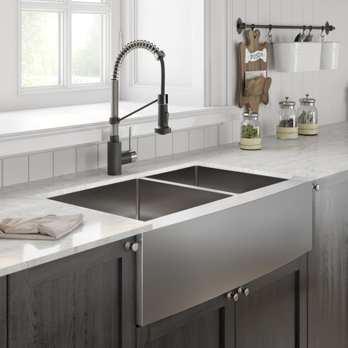 Kraus Standart PRO 36" x 19" 60/40 Double Bowl Stainless Steel Farmhouse Kitchen Sink