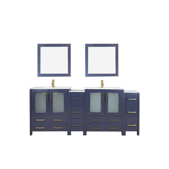 London 84" Double Sink Bathroom Vanity Set with Sink and Mirrors - 2 Side Cabinets