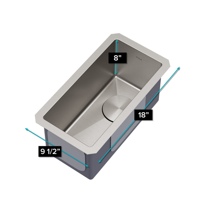 Kraus Standart PRO 10" x 18" Under-Mount Stainless Steel Single Bowl Bar Prep Kitchen Sink