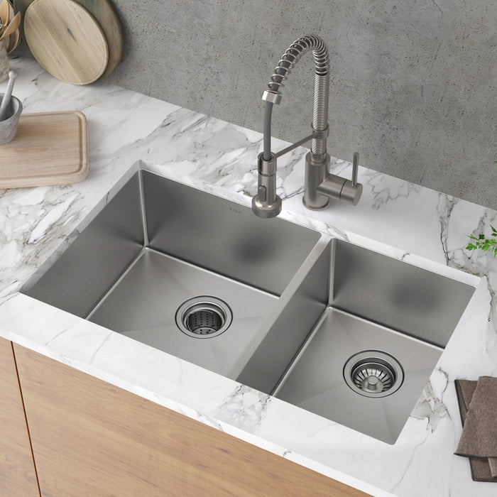 Kraus Standart PRO 33" x 19" Under-Mount 60/40 Double Bowl Stainless Steel Kitchen Sink