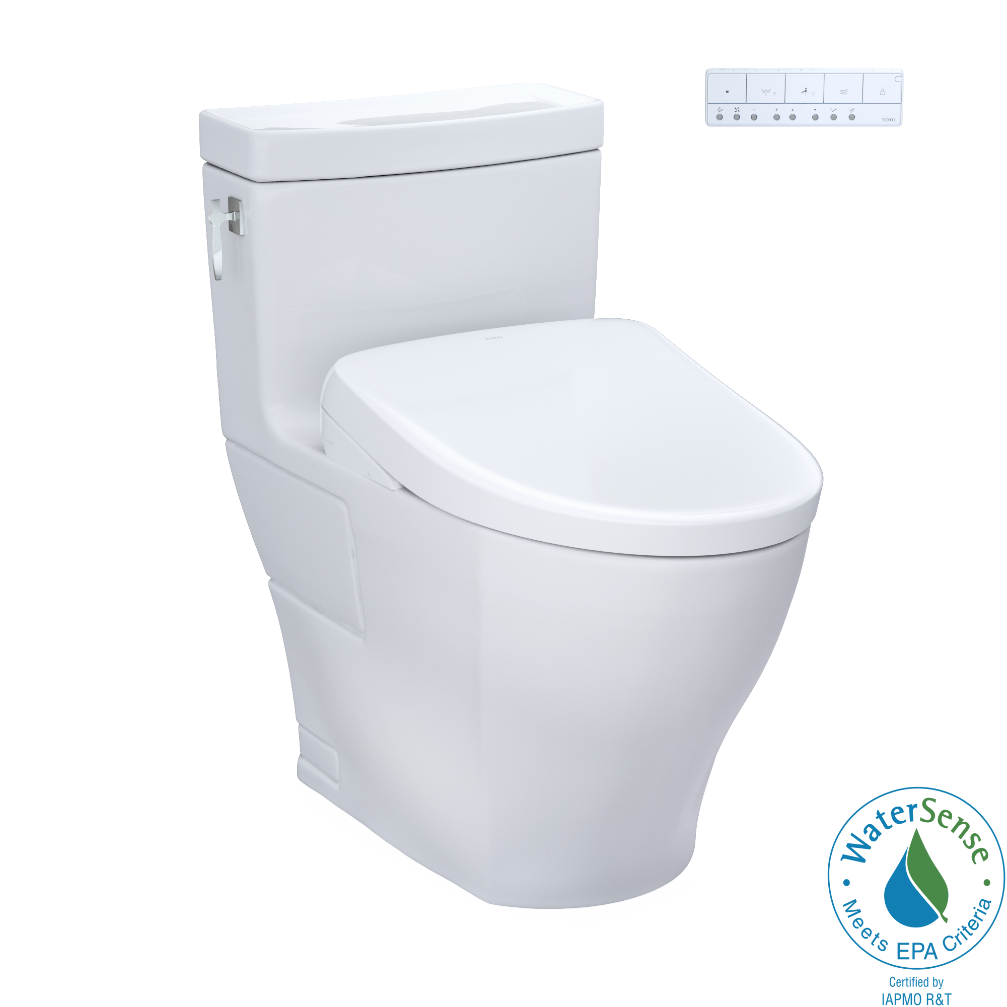 TOTO Washlet+ Aimes One Piece Elongated 1.28 GPF Toilet with Auto Flush S7 Contemporary Bidet Seat