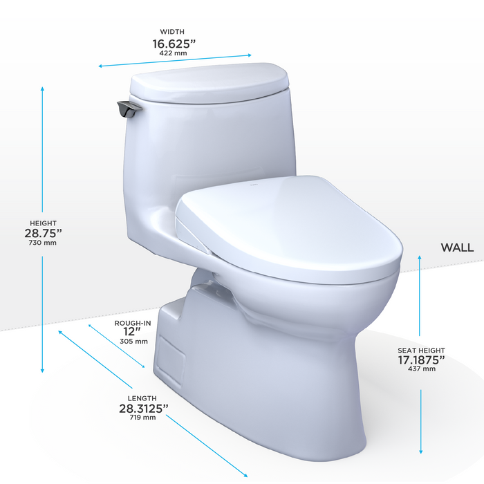 TOTO Washlet+ Carlyle II 1G One Piece Elongated 1.0 GPF Toilet with Auto Flush Washlet+ S7A Contemporary Bidet Seat