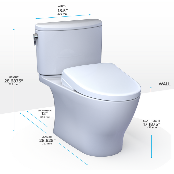 TOTO Washlet+ Nexus Two Piece Elongated 1.28 GPF Toilet with Auto Flush S7A Contemporary Bidet Seat