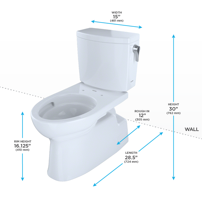 TOTO Vespin II 1G Two Piece Elongated 1.0 GPF Universal Height Skirted Toilet with Cefiontect and Right Hand Trip Lever