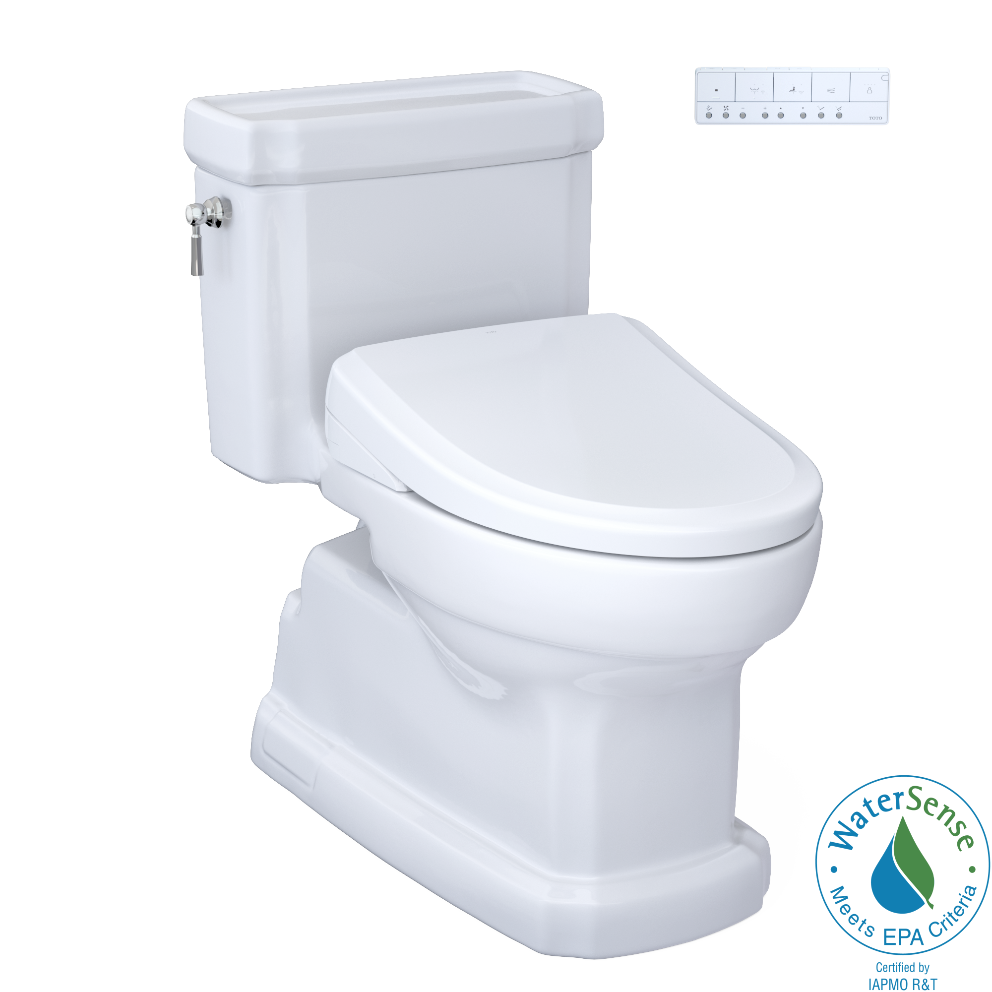 TOTO Washlet+ Eco Guinevere Elongated 1.28 GPF Universal Height Toilet and S7A Classic Bidet Seat with Auto Open/Close