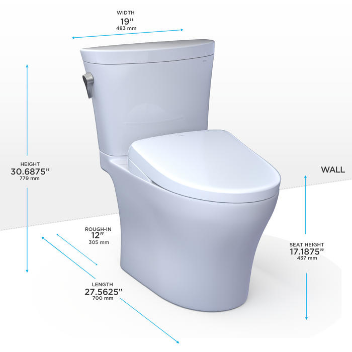TOTO Washlet+ Aquia IV Arc Two Piece Elongated Dual Flush 1.28 and 0.9 GPF Toilet with Auto Flush S7 Contemporary Bidet Seat