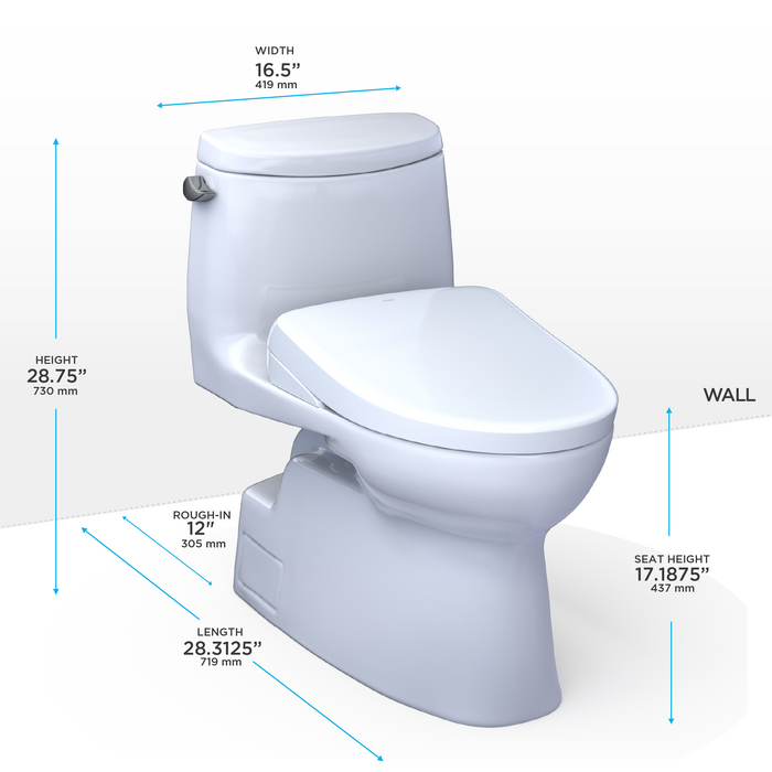 TOTO Washlet+ Carlyle II One Piece Elongated 1.28 GPF Toilet and Washlet+ S7A Contemporary Bidet Seat