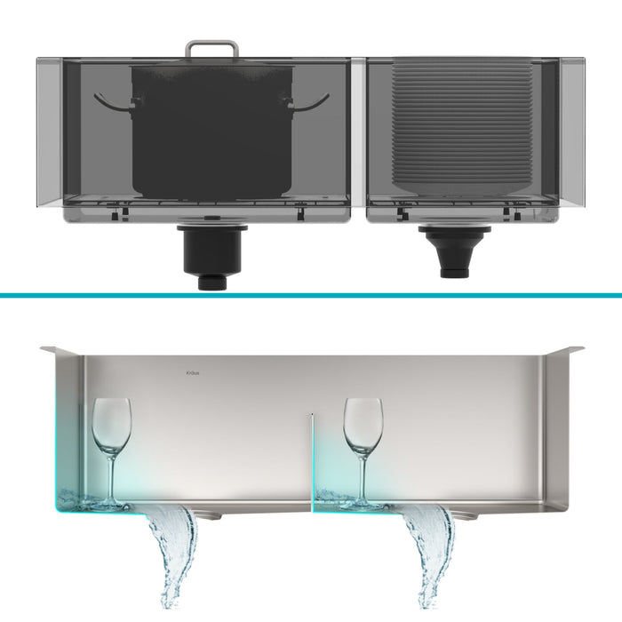 Kraus Standart PRO 36" x 19" 60/40 Double Bowl Stainless Steel Farmhouse Kitchen Sink