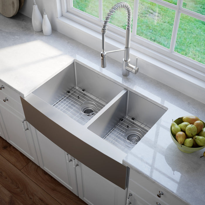 Kraus Standart PRO 36" x 19" 60/40 Double Bowl Stainless Steel Farmhouse Kitchen Sink