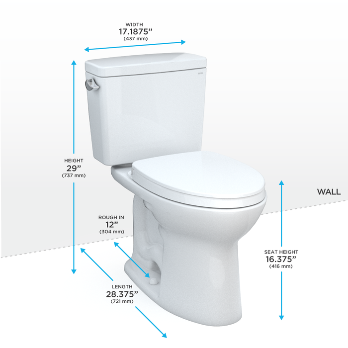 TOTO Drake Two Piece Elongated 1.6 GPF Tornado Flush Toilet with Cefiontect and Softclose Seat - Washlet+ Ready
