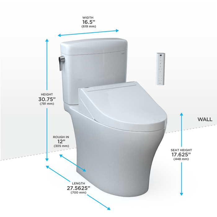 TOTO Washlet+ Aquia IV Cube Two Piece Elongated Dual Flush 1.28 and 0.9 GPF Toilet with C5 Bidet Seat