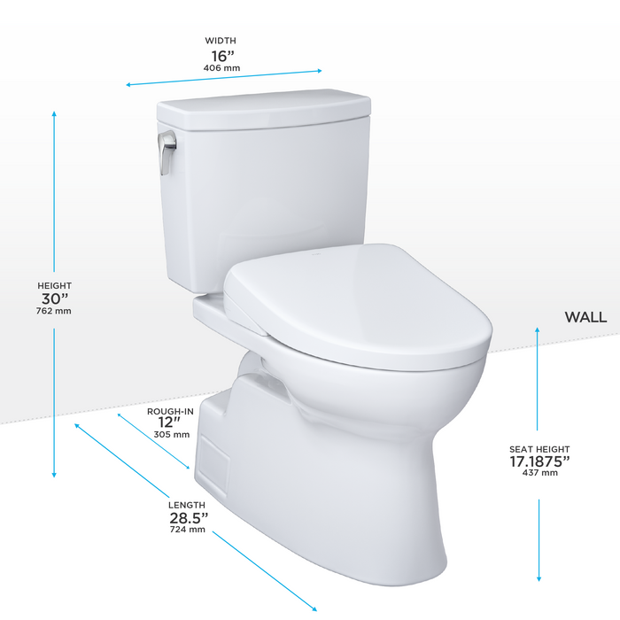 TOTO Washlet+ Vespin II 1G Two Piece Elongated 1.0 GPF Toilet with Auto Flush Washlet+ S7A Contemporary Bidet Seat