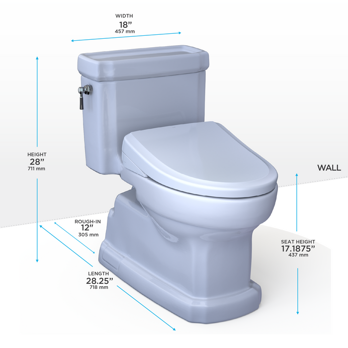 TOTO Washlet+ Eco Guinevere Elongated 1.28 GPF Universal Height Toilet and S7A Classic Bidet Seat with Auto Open/Close