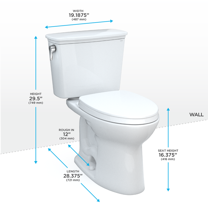 TOTO Drake Transitional Two Piece Elongated 1.28 GPF Tornado Flush Toilet with Cefiontect and Softclose Seat - Washlet+ Ready
