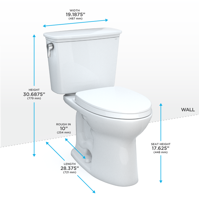 TOTO Drake Transitional Two Piece Elongated 1.28 GPF Universal Height Tornado Flush Toilet with 10" Rough In - Cefiontect - and Softclose Seat - Washlet+ Ready