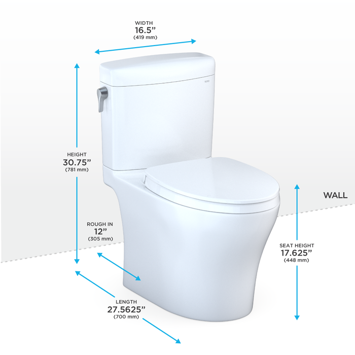 TOTO Aquia IV Cube Two Piece Elongated Dual Flush 1.28 and 0.9 GPF Universal Height Toilet with Cefiontect - Washlet+ Ready