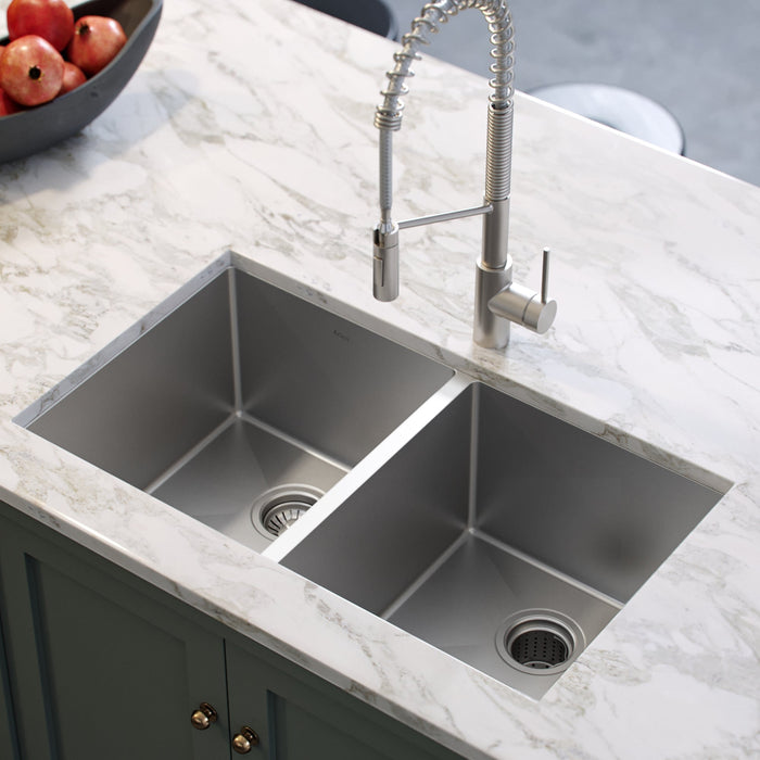 Kraus Standart PRO 33" x 19" Under-Mount 50/50 Double Bowl Stainless Steel Kitchen Sink