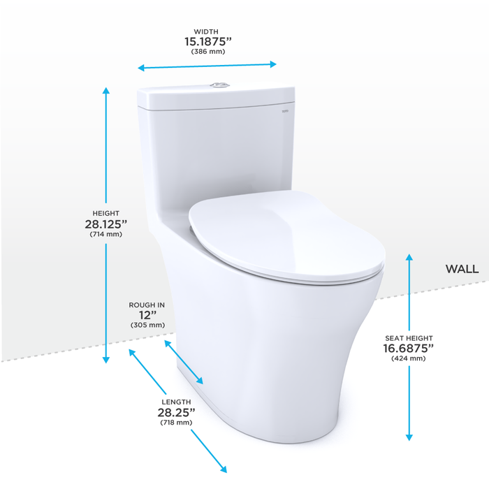 TOTO Aquia IV One Piece Elongated Dual Flush 1.28 and 0.9 GPF Universal Height - Washlet+ Ready Toilet with Cefiontect