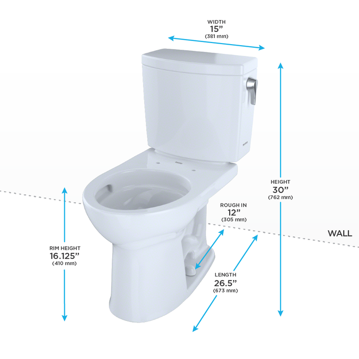 TOTO Drake II 1G Two Piece Round 1.0 GPF Universal Height Toilet with Cefiontect and Right Hand Trip Lever