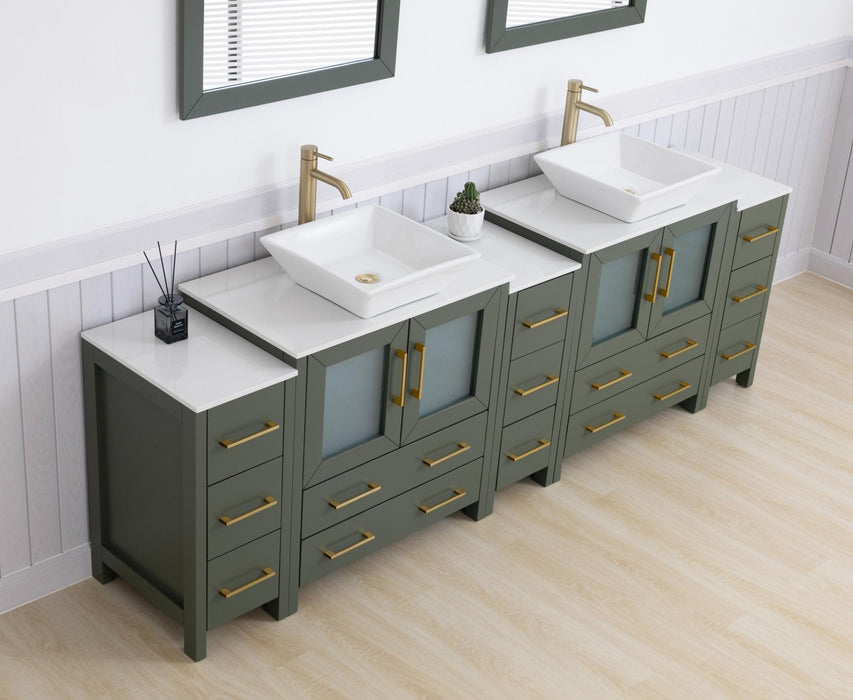 Vanity Art Monaco 96" Double Vessel Sink Bathroom Vanity Set with Engineered Marble Top and Mirrors - 3 Side Cabinets
