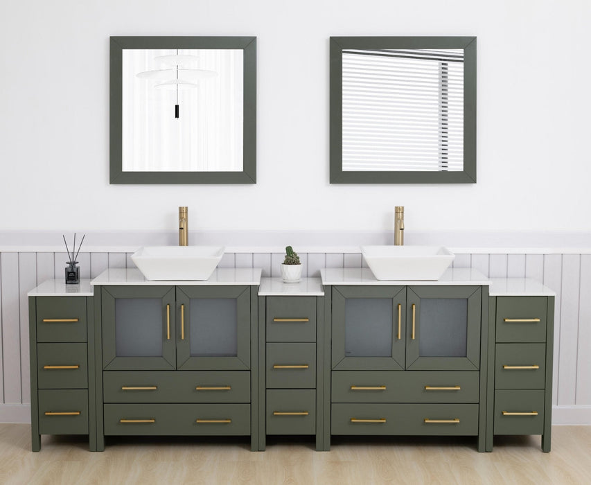 Vanity Art Monaco 96" Double Vessel Sink Bathroom Vanity Set with Engineered Marble Top and Mirrors - 3 Side Cabinets
