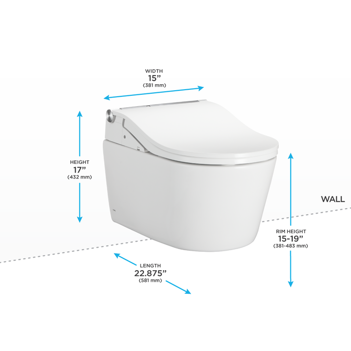 TOTO Washlet+ Rp Wall Hung D Shape Toilet with Rw Bidet Seat and Duofit In Wall 1.28 and 0.9 GPF Auto Dual Flush Tank System
