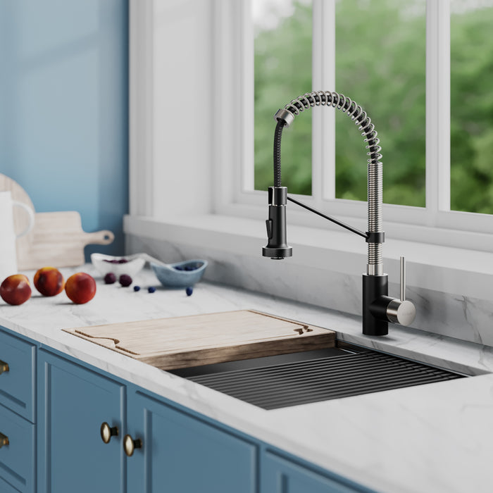 Kraus Bolden Single Handle 18" Commercial Kitchen Faucet with Dual Function Pull-Down Sprayhead