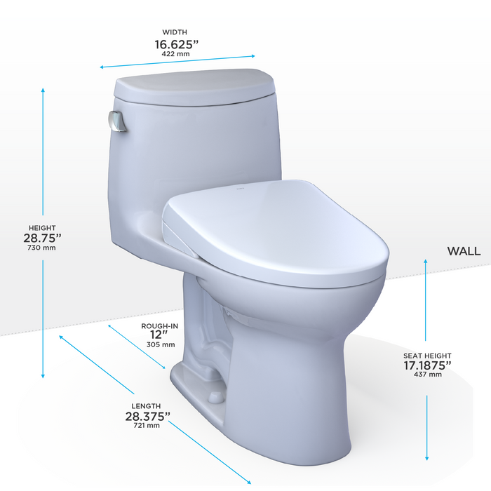 TOTO Washlet+ Ultramax II One Piece Elongated 1.28 GPF Toilet with Auto Flush Washlet+ S7 Contemporary Bidet Seat
