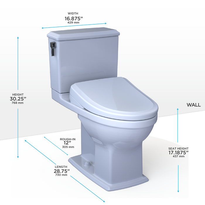 TOTO Washlet+ Connelly Two Piece Elongated Dual Flush 1.28 and 0.9 GPF Toilet - Classic Washlet S7A Bidet Seat with Auto Flush and Auto Open/Close Lid