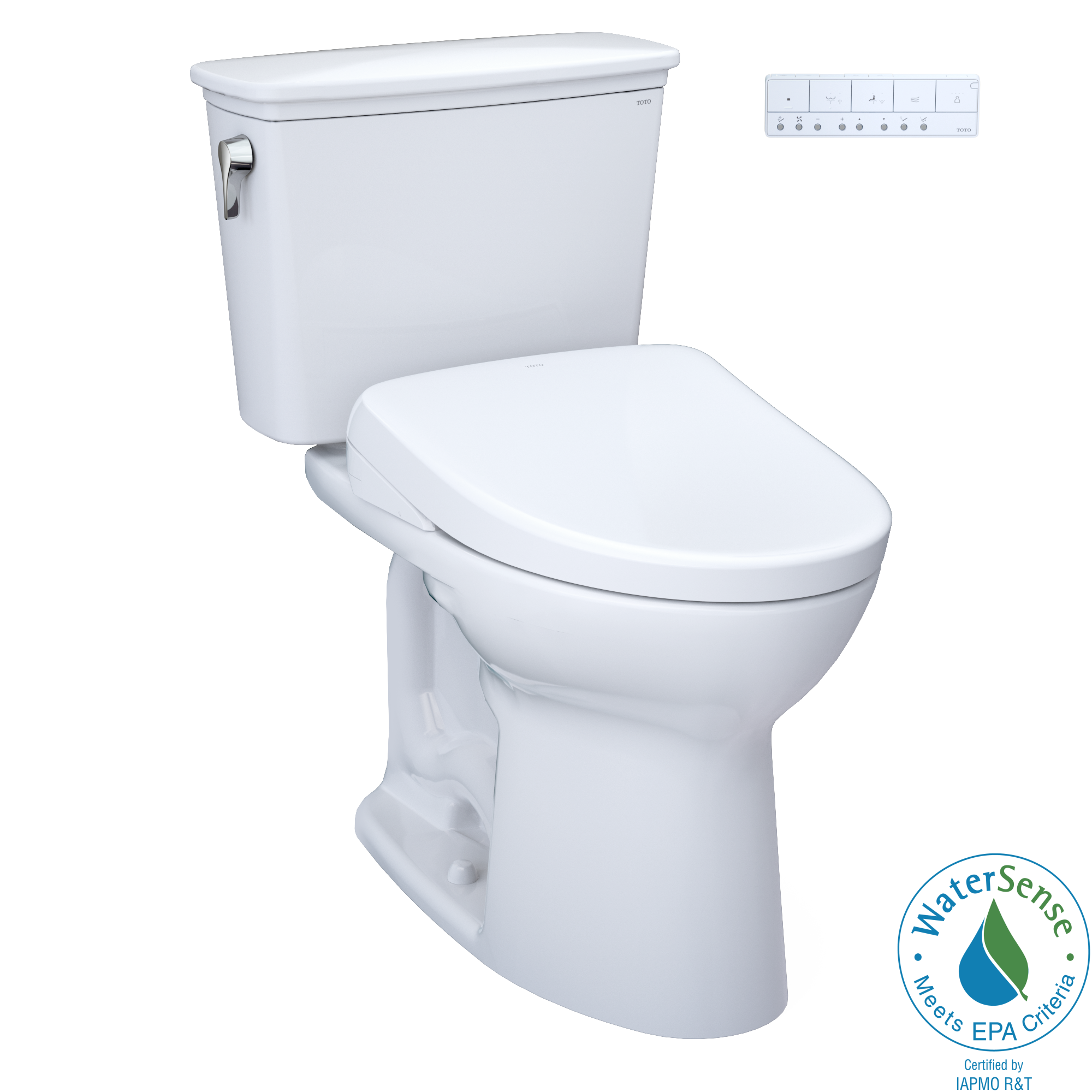 TOTO Drake Transitional Washlet+ Two Piece Elongated 1.28 GPF Tornado Flush Toilet and S7A Contemporary Bidet Seat with Auto Flush