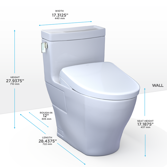 TOTO Washlet+ Legato One Piece Elongated 1.28 GPF Toilet and Contemporary Washlet S7A Contemporary Bidet Seat