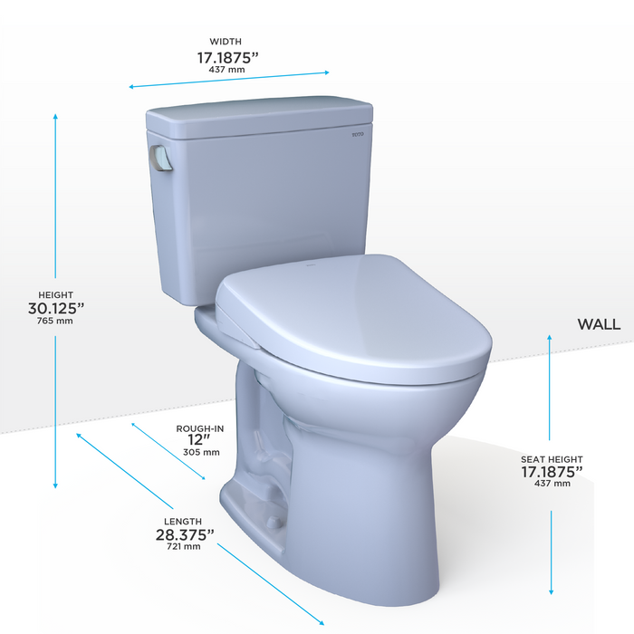 TOTO Drake Washlet+ Two Piece Elongated 1.28 GPF Universal Height Tornado Flush Toilet with S7 Contemporary Bidet Seat