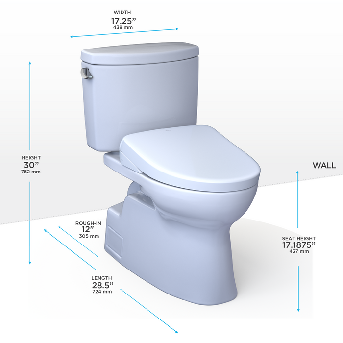 TOTO Washlet+ Vespin II Two Piece Elongated 1.28 GPF Toilet with Auto Flush Washlet+ S7A Contemporary Bidet Seat