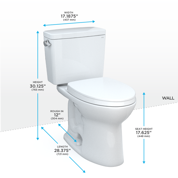 TOTO Drake Two Piece Elongated 1.6 GPF Universal Height Tornado Flush Toilet with Cefiontect and Softclose Seat - Washlet+ Ready