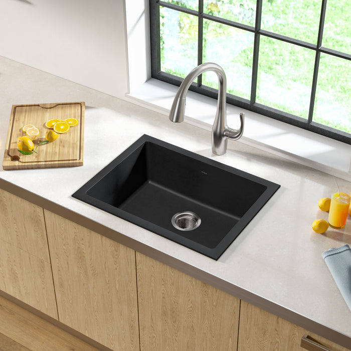 Kraus 24" x 18" Dual Mount Single Bowl Granite Kitchen Sink w/ Top-Mount and Under-Mount Installation