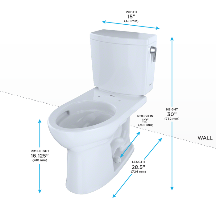 TOTO Drake II 1G Two Piece Elongated 1.0 GPF Universal Height Toilet with Cefiontect and Right Hand Trip Lever