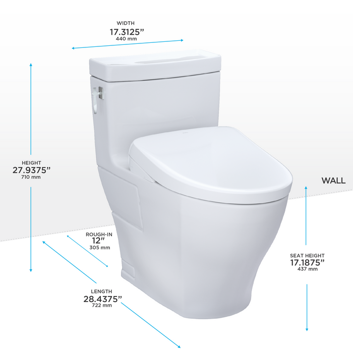 TOTO Washlet+ Aimes One Piece Elongated 1.28 GPF Toilet with Auto Flush S7 Contemporary Bidet Seat